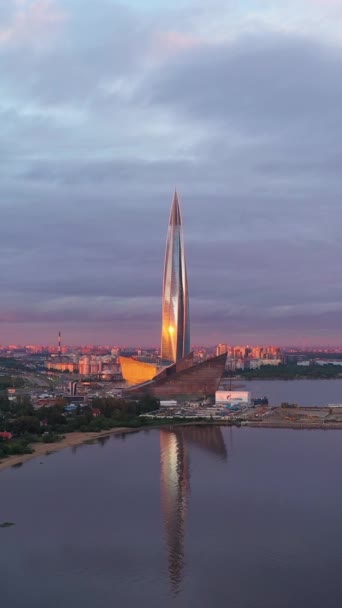 Saint Petersburg Russia Giugno 2019 Grattacielo Lakhta Center Tramonto Vista — Video Stock