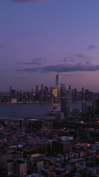 Urban Skyline Lower Manhattan Jersey City Hudson River Нью Йорк — стоковое видео