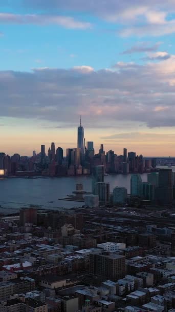 Urban Skyline Lower Manhattan Jersey City Hudson River New York — Stock Video