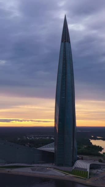 Saint Petersburg Russland Juni 2019 Lakhta Center Wolkenkratzer Bei Sonnenuntergang — Stockvideo