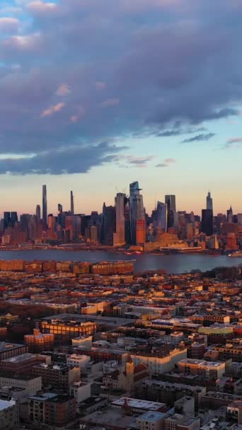 Midtown Manhattan Hoboken Och Hudson River Vid Sunset New York — Stockvideo