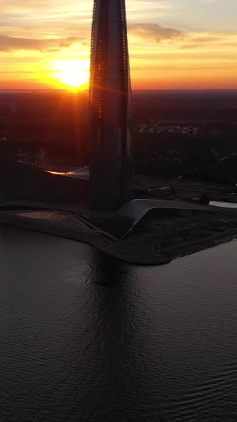 Saint Petersburg Russia Junho 2019 Lakhta Center Tower Silhouette Sunset — Vídeo de Stock