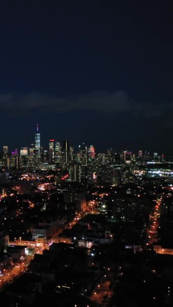 Νέα Υόρκη Νύχτα Αεροφωτογραφία Ηνωμένες Πολιτείες Της Αμερικής Θέα Από — Αρχείο Βίντεο