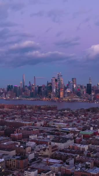 Urban Skyline Van Midtown Manhattan Hoboken Hudson River Avondschemering New — Stockvideo