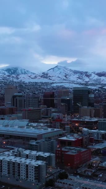Salt Lake City Downtown Winter Een Bewolkte Ochtend Utah Usa — Stockvideo
