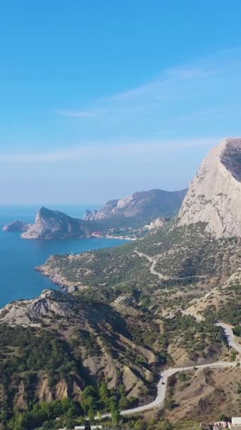 Mountain Sokol Och Capchik Cape Solig Dag Svarta Havet Krim — Stockvideo