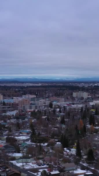 Город Фэрбенкс Облачный Зимний День Аляска Сша Вид Воздуха Дрон — стоковое видео