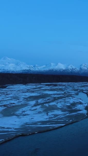 샬레나 빙하와 명확한 아침에 데날리 알래스카의 드론은 위쪽으로 날아갑니다 비디오 — 비디오