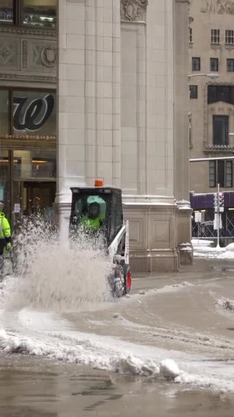 Chicago Enero 2021 Paseo Lateral Nieve Que Fluye Por Vehículo — Vídeos de Stock