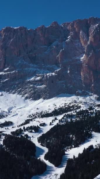 Montagne Langkofel Jour Ensoleillé Hiver Tyrol Sud Dolomites Italie Vue — Video