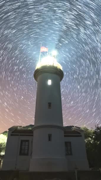 Blue Milky Way Gelidonya Lighthouse Night Inglés Cielo Estrellado Contaminación — Vídeos de Stock