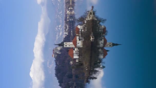 Bled Lake Marijinega Kostel Vneběžetja Blejski Grad Julian Alps Reflexe — Stock video