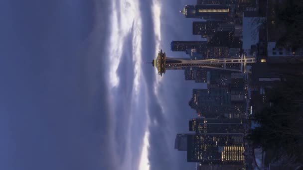Seattle Skyline Bulutlu Sabah Abd Geceyle Gündüz Hızı Kerry Park — Stok video
