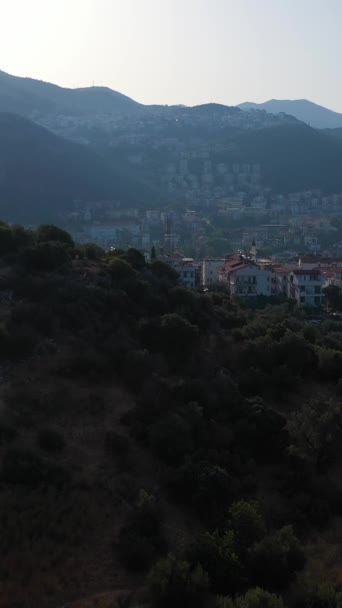 Maisons Blanches Ville Kas Mer Les Montagnes Jour Ensoleillé Antalya — Video