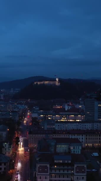 Lublaň City Center Noci Slovinsko Evropa Letecký Pohled Dron Letí — Stock video