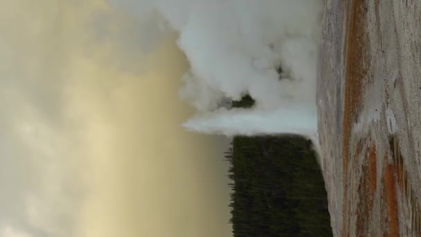 美国怀俄明州黄石公园的老忠诚间歇泉 垂直录像 — 图库视频影像
