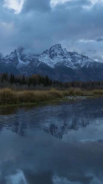 Teton Mountain Range Reflection Snake River Sunset Schwabacher Landing Grand — Stock video