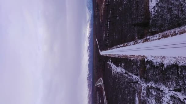 Alaska Railroad Drzewa Parki Highway Snow Capped Góry Pochmurny Zimowy — Wideo stockowe