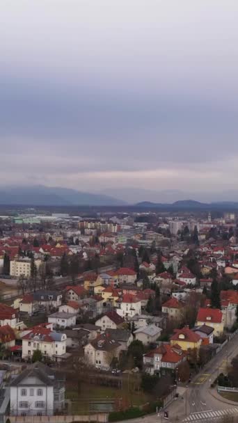 Ljubljana City Bewölkten Tag Wohnhäuser Mit Roten Schindeldächern Slowenien Europa — Stockvideo