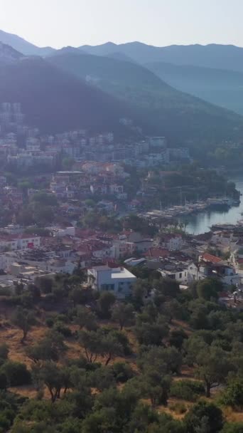 Białe Domy Kas Town Morza Gór Słoneczny Dzień Antalya Turcja — Wideo stockowe