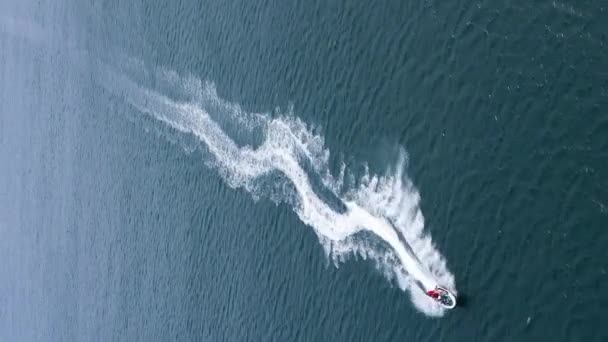 Τζετ Σκι Στη Θάλασσα Αεροφωτογραφία Από Πάνω Προς Κάτω Κάμερα — Αρχείο Βίντεο
