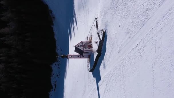Igreja São João Dolomites Winter Sul Tirol Itália Vista Aérea — Vídeo de Stock
