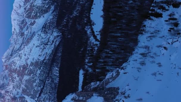 Monte Cristallo Úsvitu Zimě Letecký Pohled Modrá Hodinka Sexten Dolomites — Stock video