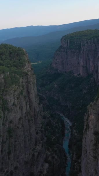 Tazi Canyon在土耳其的阳光日 空中景观 飞行员向前飞 垂直录像 — 图库视频影像