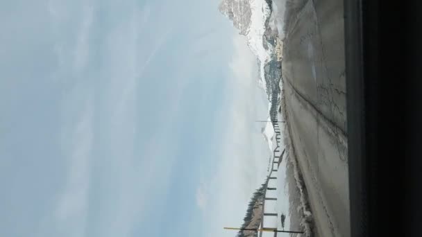 Driving Car Tre Cime Lavaredo Italy Winter Dolomites Snow Mountains — Stock Video