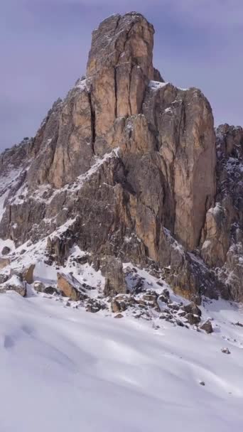 Gusela Mountain Κοντά Giau Πέρασμα Χειμώνα Belluno Δολομίτες Ιταλία Αεροφωτογραφία — Αρχείο Βίντεο
