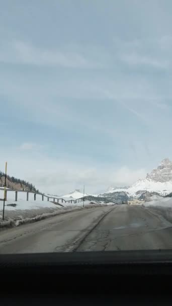 Guidare Auto Vicino Tre Cime Lavaredo Italia Inverno Dolomiti Neve — Video Stock