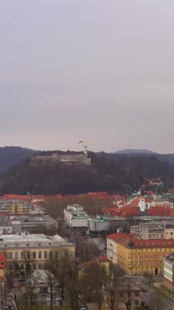 Centre Ville Ljubljana Jour Nuageux Slovénie Europe Vue Aérienne Orbite — Video