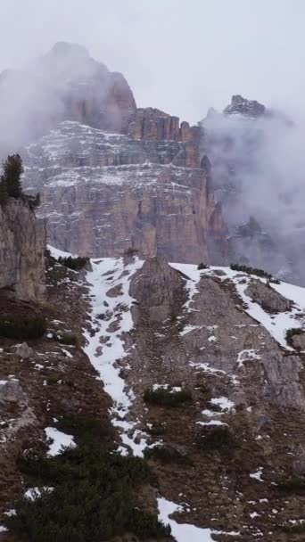 Tre Cime Lavaredo Three Peaks Winter Day Auronzo Hut Clouds — Vídeo de stock