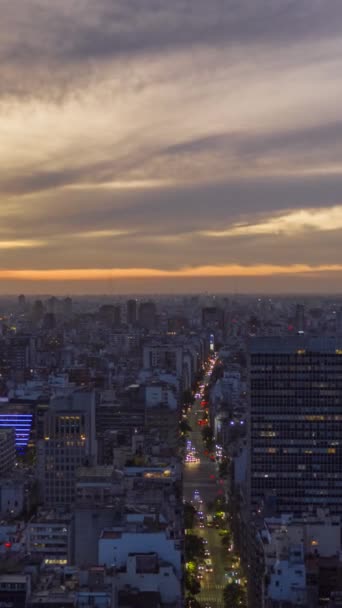 布宜诺斯艾利斯市黄昏时分的天空线 阿根廷 蓝色一小时 粉色云彩 空中超速 时间超速 博士飞的西道 垂直录像 — 图库视频影像