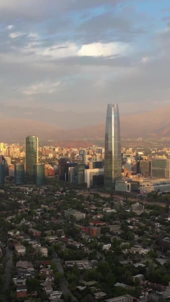 Santiago City Sunset Andách Letecký Pohled Chile Dron Letí Vzad — Stock video