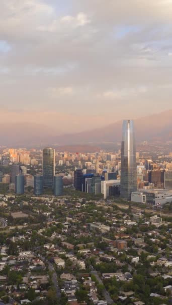 Santiago City Ved Sunset Andesfjellene Aerial Hyper Lapse Time Lapse – stockvideo