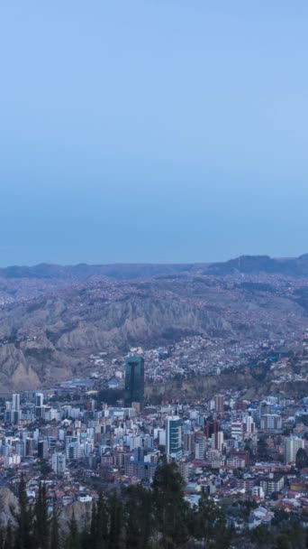 Paz Skyline Bei Sonnenaufgang Bezirk Zona Sur Bolivien Nacht Tag — Stockvideo