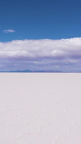 Uyuni Salzflachen Sonnigen Tag Luftaufnahme Altiplano Bolivien Trockenzeit Salzrisse Und — Stockvideo