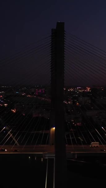 Освітлений Міст Васко Гама Лісабонський Міський Пейзаж Вечірні Сутінки Лісабон — стокове відео