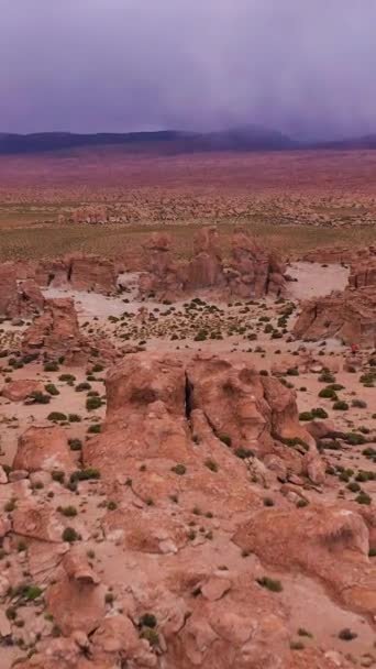 Formaciones Rock Rock Valley Bolivia Vista Aérea Drone Vuela Hacia — Vídeo de stock