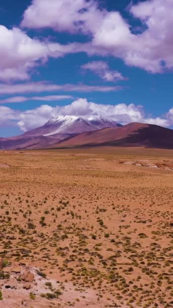 Resenär Man Tittar Ollague Vulkan Och Klippformationer Bolivia Blue Sky — Stockvideo
