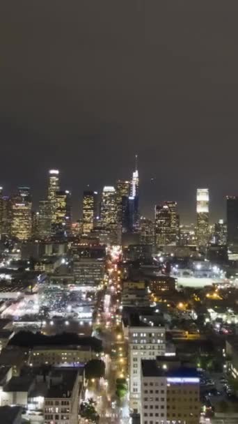 Los Angeles Downtown Nachts Californië Verenigde Staten Luchthyperlapse Timelapse Drone — Stockvideo