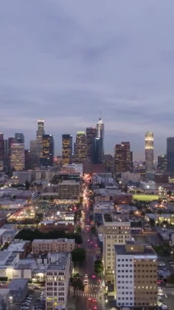 Los Angeles Downtown Twilight California Stati Uniti Iper Lapse Aerea — Video Stock