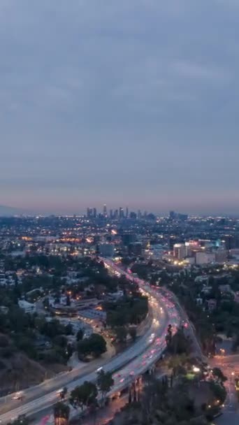 Los Angeles City Morning Twilight California Usa Aerial Hyper Lapse — Stock Video