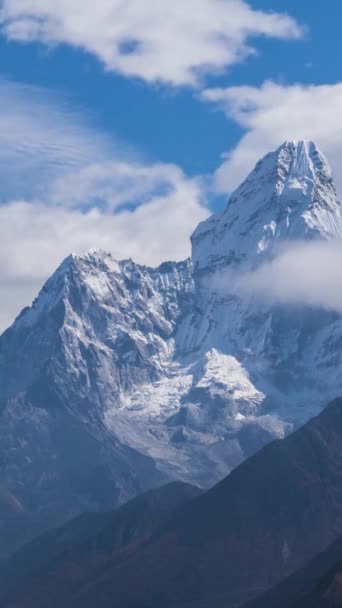Ama Dablam Mountain Sunny Day Blue Sky Himalaya Nepal Timelapse — Stock Video