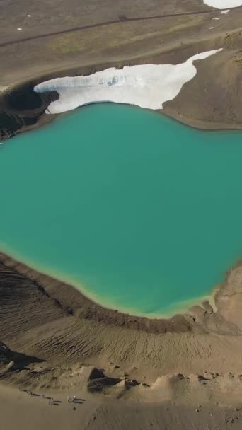 Krafla Caldera Und Turquoise Lake Vulkankrater Island Luftaufnahme Drohne Fliegt — Stockvideo