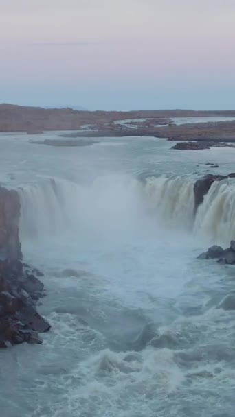 Selfoss Waterfall River Canyon Evening Twilight Islande Vue Aérienne Drone — Video