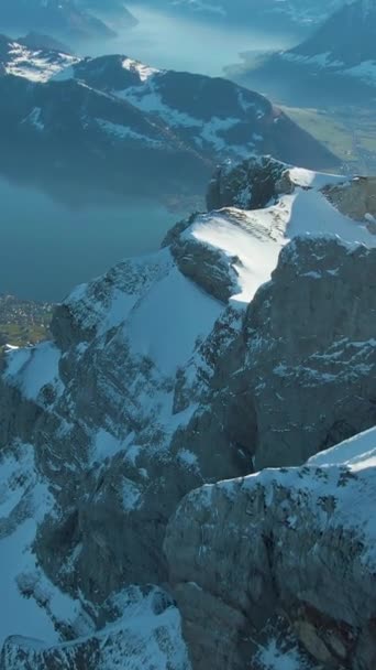Horský Pilát Lucernské Jezero Slunečném Zimním Ránu Švýcarské Alpy Švýcarsko — Stock video