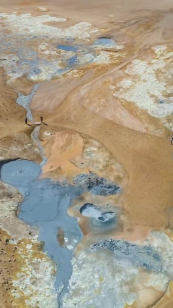 Hverir Geothermal Area Sulfur Pools Sunny Day Islande Vue Aérienne — Video