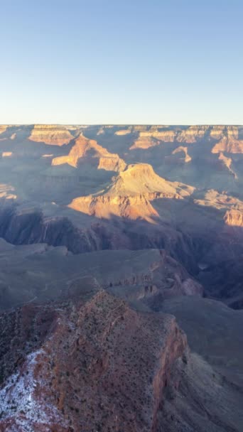 Grand Canyon Při Východu Slunce Zimě Sníh Jasná Obloha Jižní — Stock video